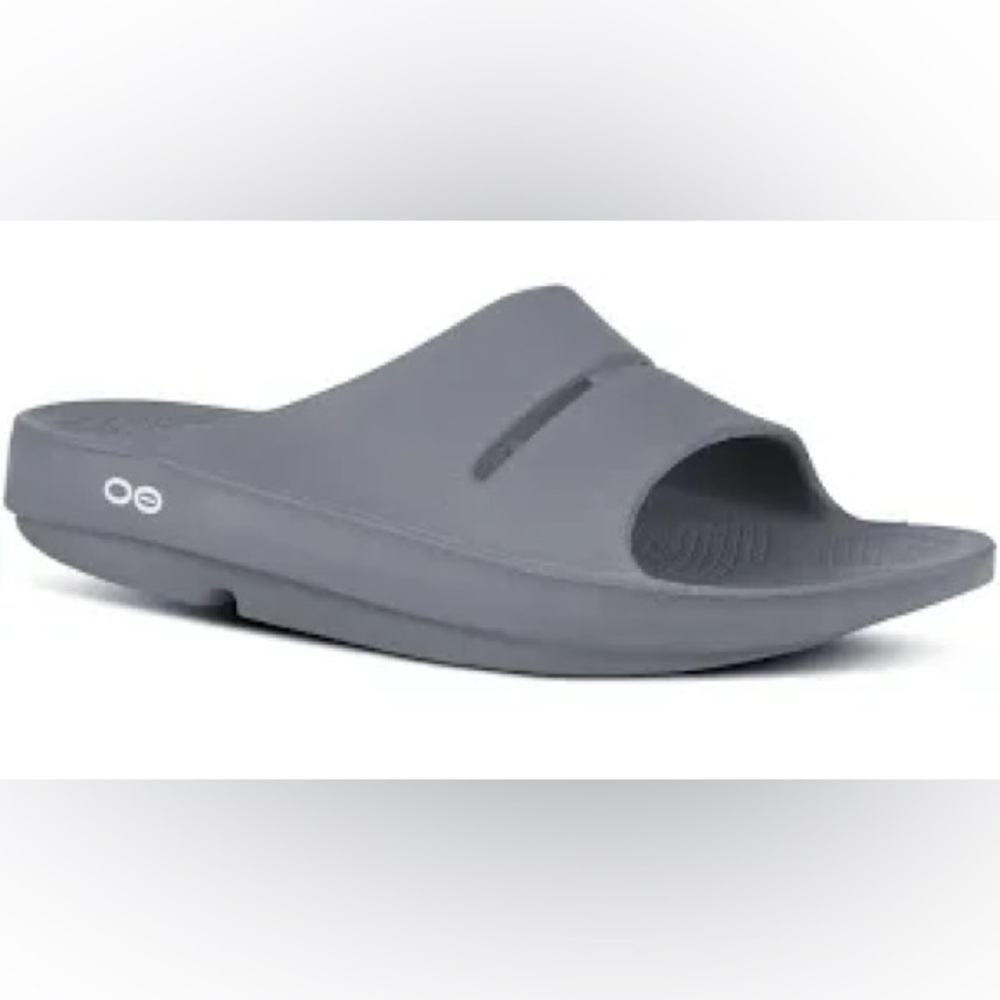 Oofos OOahh slides sandals in slate gray unisex sizing comfort shoes‎ recovery